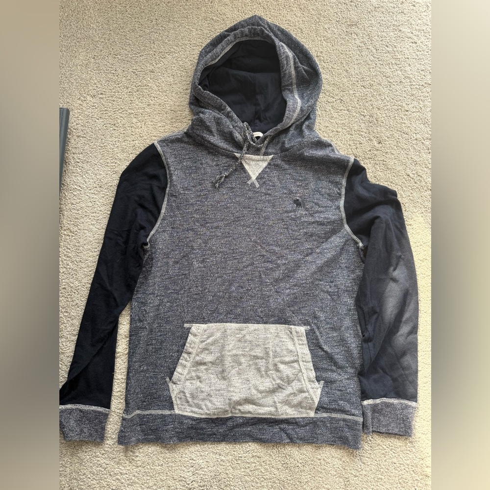 Abercrombie & Fitch Navy and Grey Muscle Hoodie Y2K Vintage Men’s S